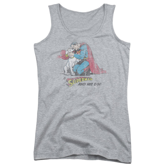 Superman And His Dog Womens Tank Top Shirt Athletic Heather