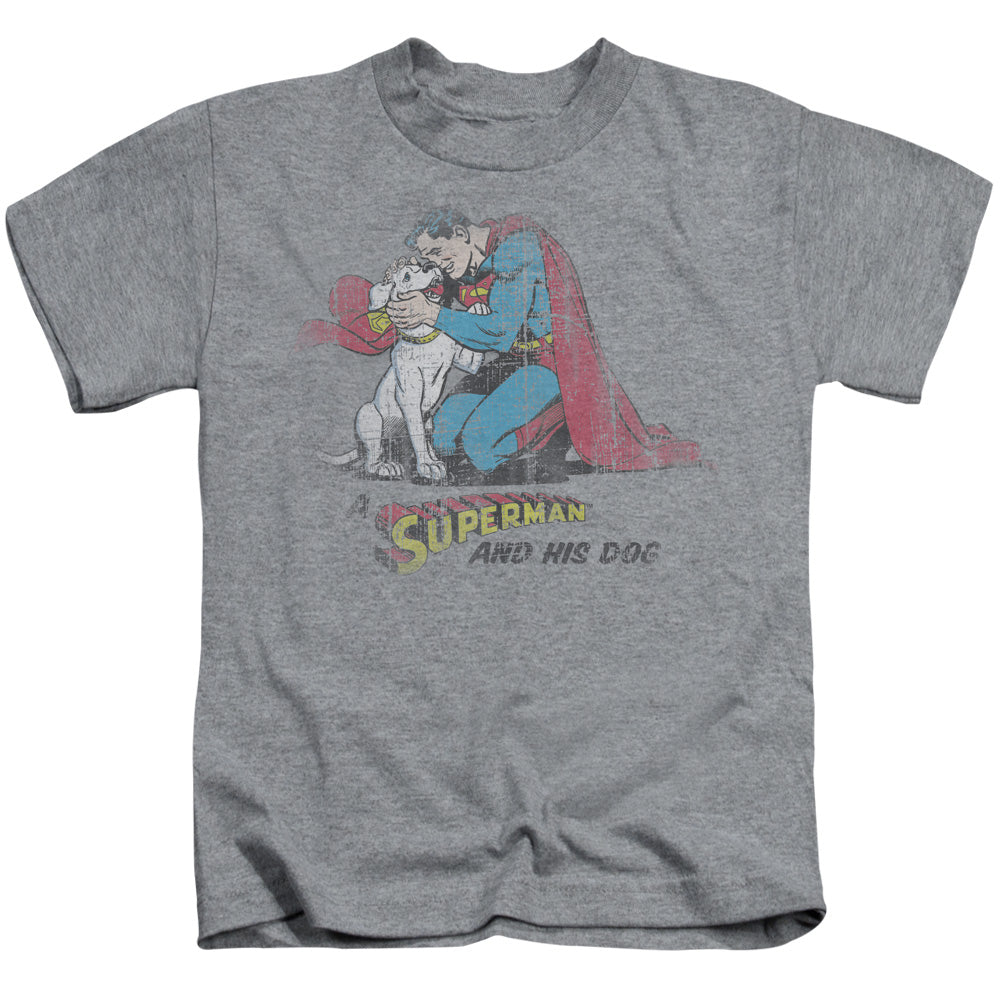 Superman And His Dog Juvenile Kids Youth T Shirt Athletic Heather