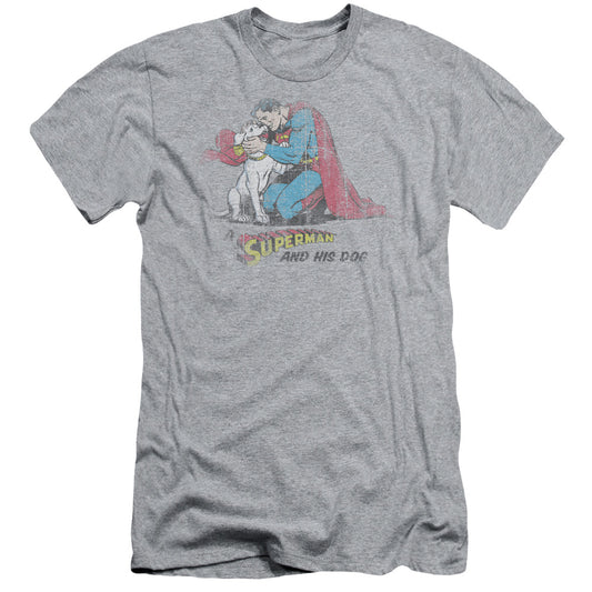 Superman And His Dog Slim Fit Mens T Shirt Athletic Heather