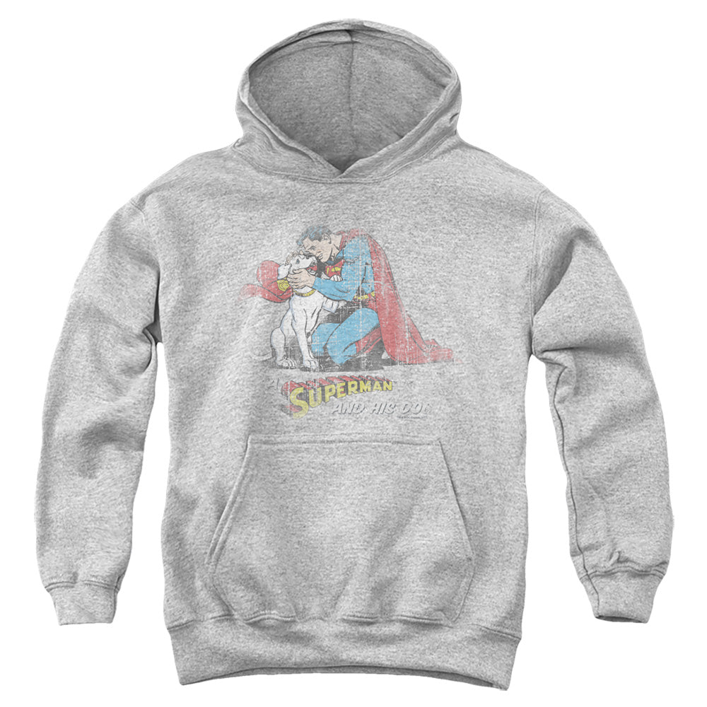 Superman And His Dog Kids Youth Hoodie Heather