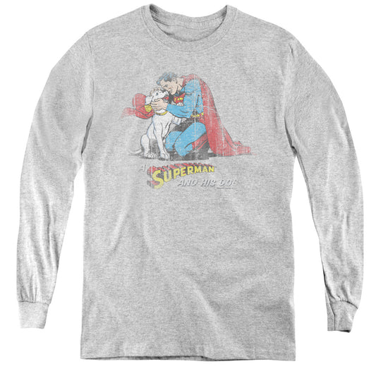 Superman And His Dog Long Sleeve Kids Youth T Shirt Athletic Heather