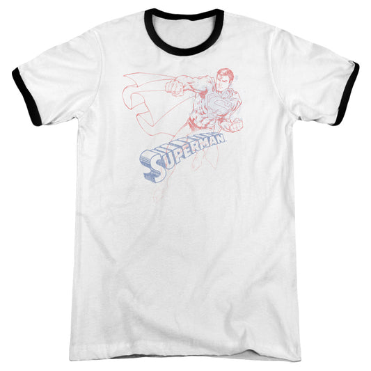 Superman Sketch Heather Ringer Mens T Shirt White Black