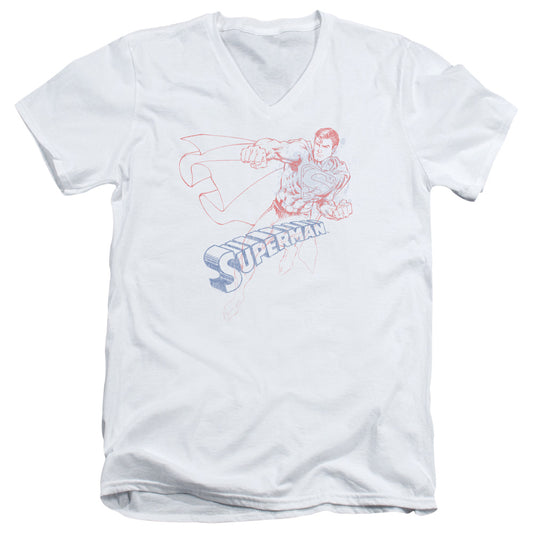 Superman Sketch S S Adult V Neck White