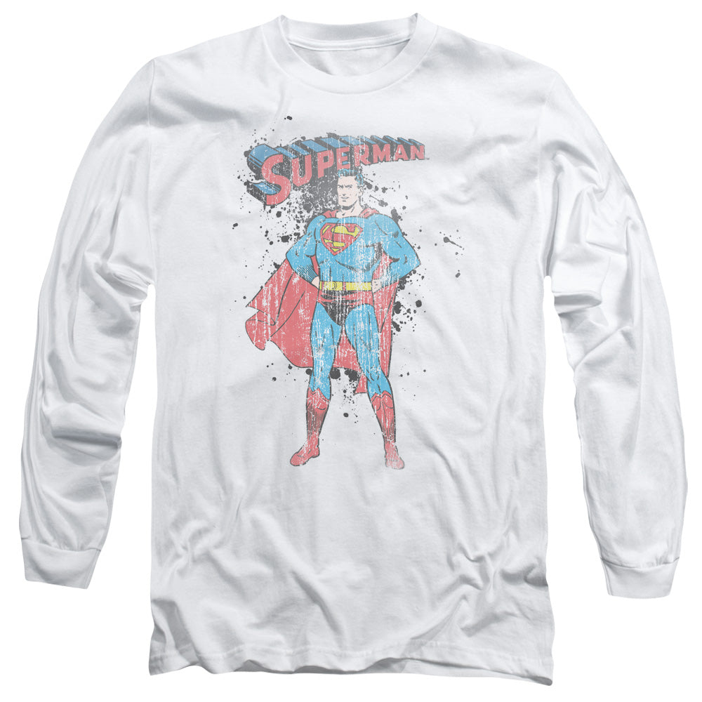 Superman Vintage Ink Splatter Mens Long Sleeve Shirt White