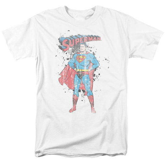 Superman Vintage Ink Splatter Mens T Shirt White