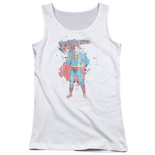 Superman Vintage Ink Splatter Womens Tank Top Shirt White