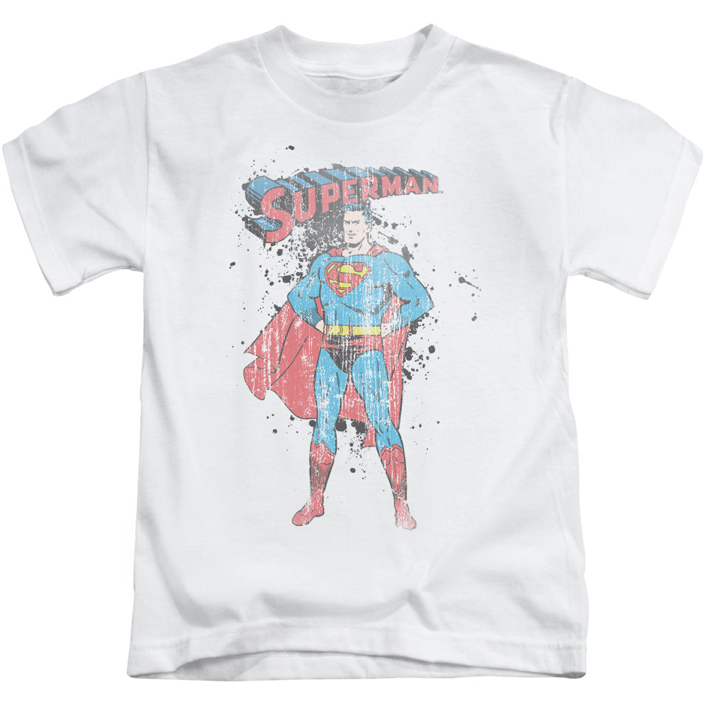 Superman Vintage Ink Splatter Juvenile Kids Youth T Shirt White