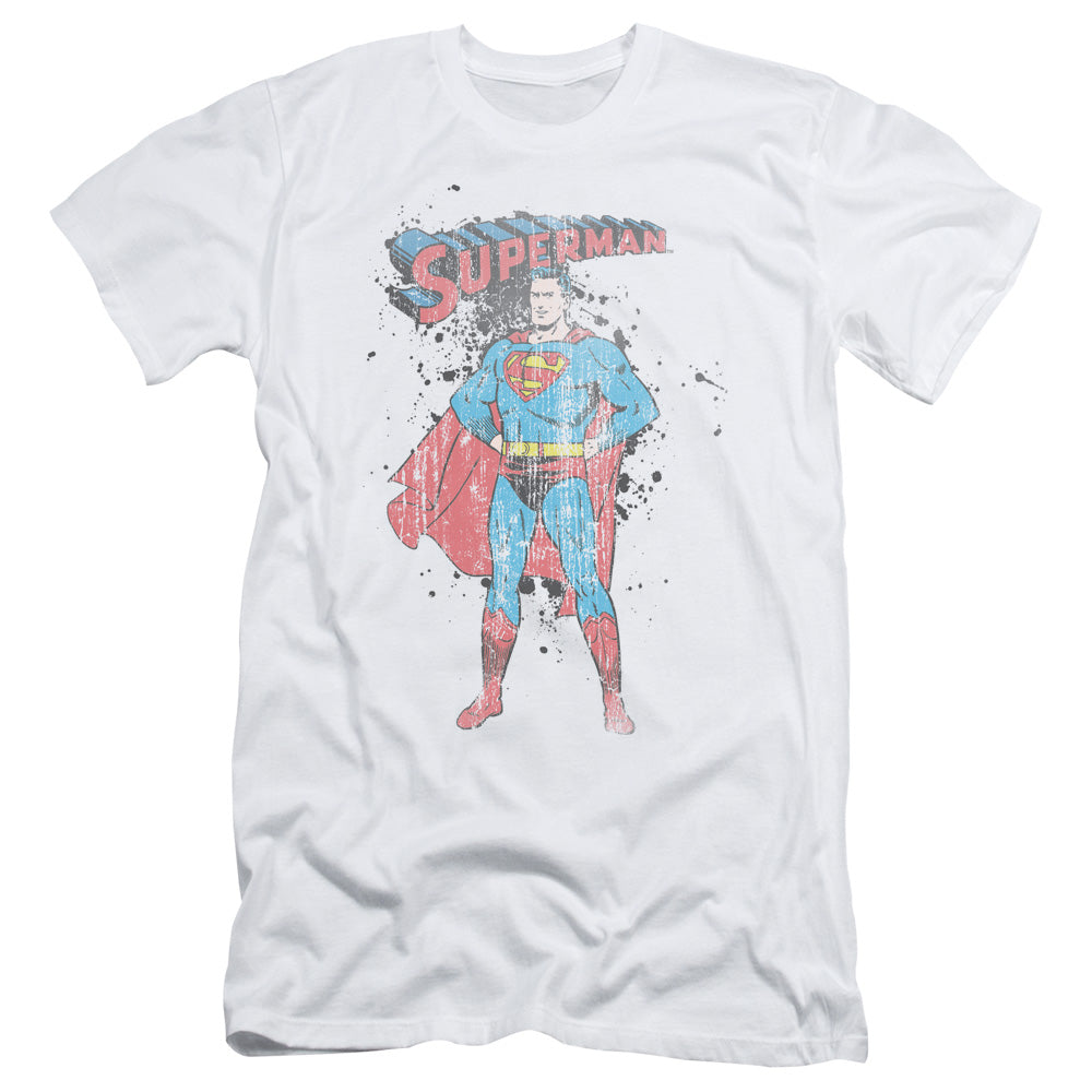 Superman Vintage Ink Splatter Slim Fit Mens T Shirt White