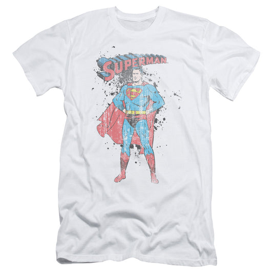 Superman Vintage Ink Splatter Slim Fit Mens T Shirt White