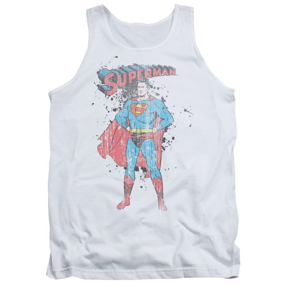 Superman Vintage Ink Splatter Mens Tank Top Shirt White