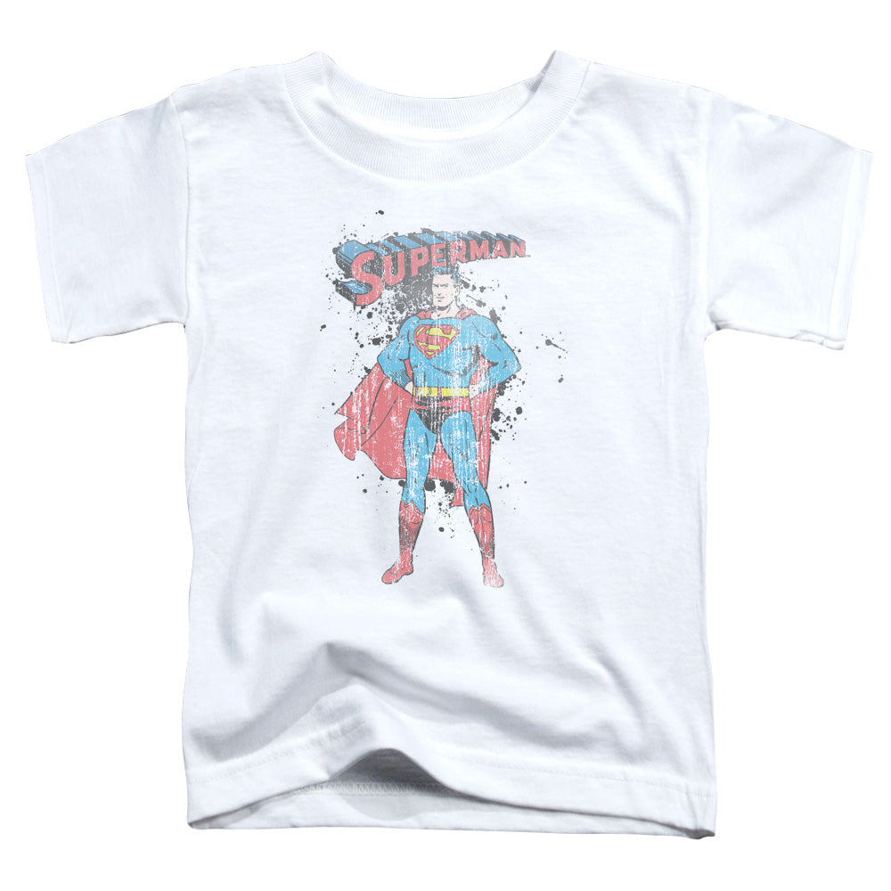 Superman Vintage Ink Splatter Toddler Kids Youth T Shirt White