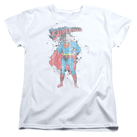 Superman Vintage Ink Splatter Womens T Shirt White