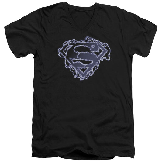 Superman Electric Supes Shield S S Adult V Neck Black