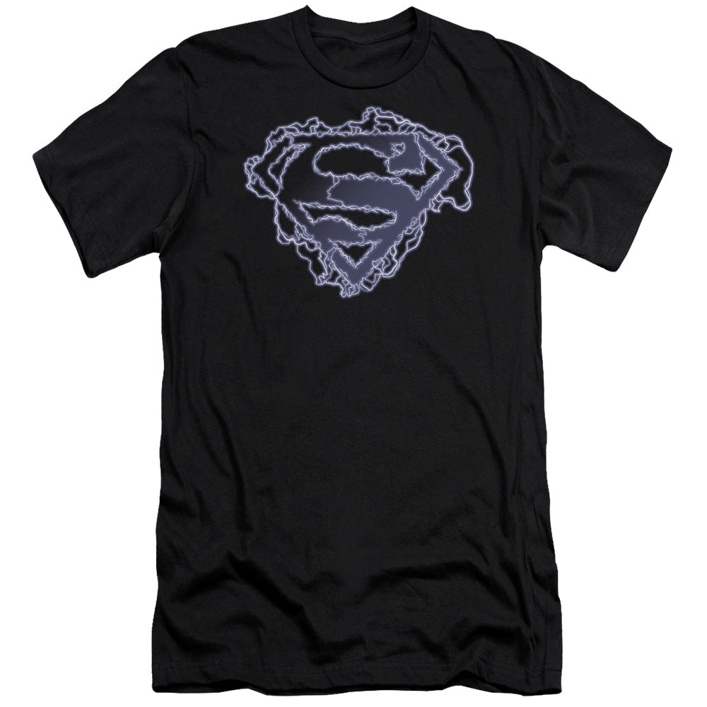 Superman Electric Supes Shield Premium Bella Canvas Slim Fit Mens T Shirt Black