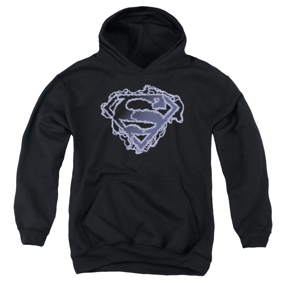 Superman Electric Supes Shield Kids Youth Hoodie Black