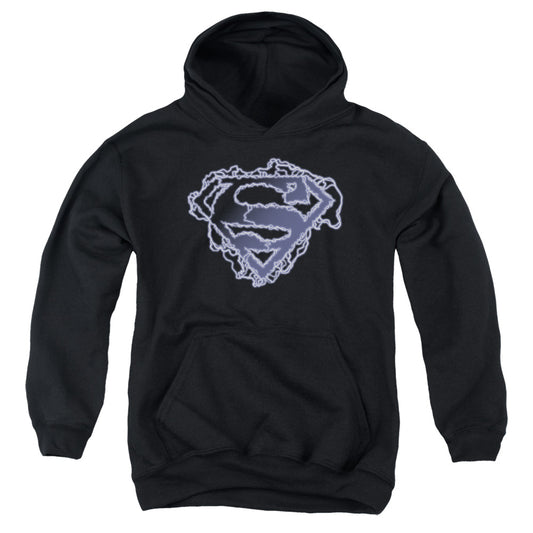 Superman Electric Supes Shield Kids Youth Hoodie Black