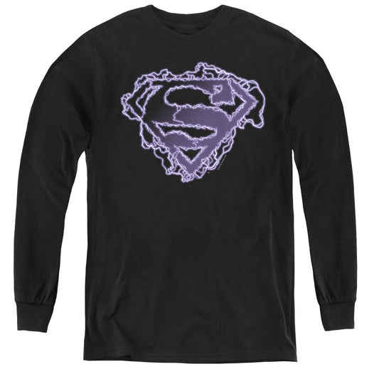 Superman Electric Supes Shield Long Sleeve Kids Youth T Shirt Black