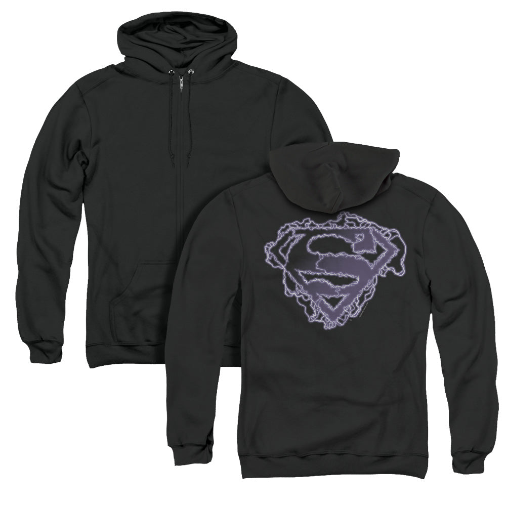 Superman Electric Supes Shield Back Print Zipper Mens Hoodie Black