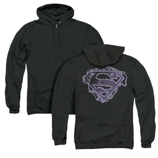 Superman Electric Supes Shield Back Print Zipper Mens Hoodie Black