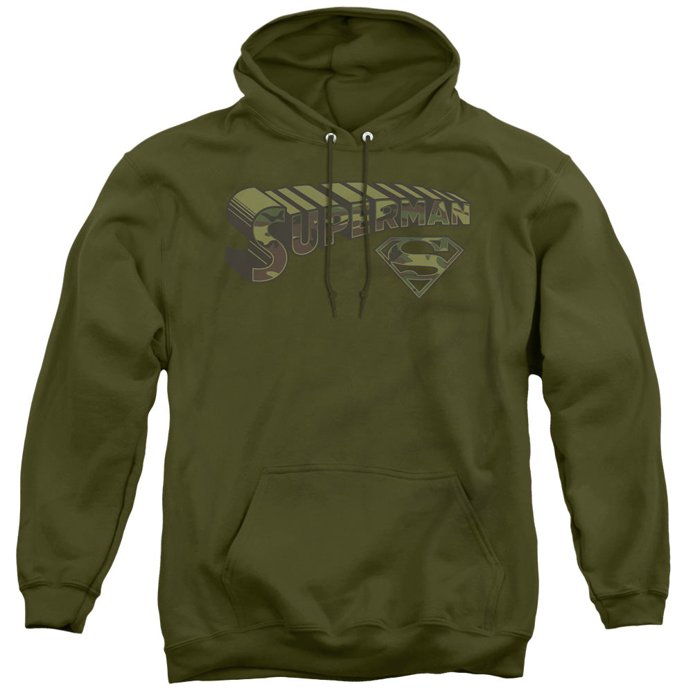 Superman Camo Logo & Shield Mens Hoodie Military Green