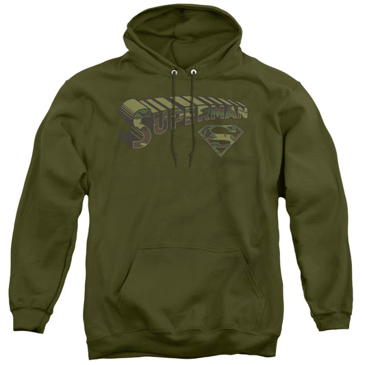 Superman Camo Logo & Shield Mens Hoodie Military Green