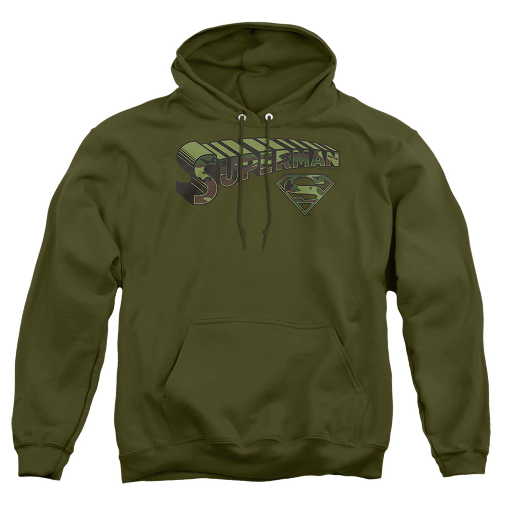 Superman Camo Logo & Shield Mens Hoodie Military Green