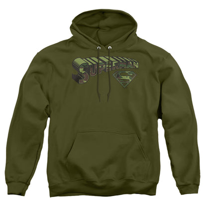 Superman Camo Logo & Shield Mens Hoodie Military Green