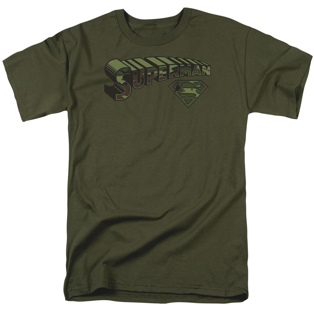 Superman Camo Logo & Shield Mens T Shirt Military Green