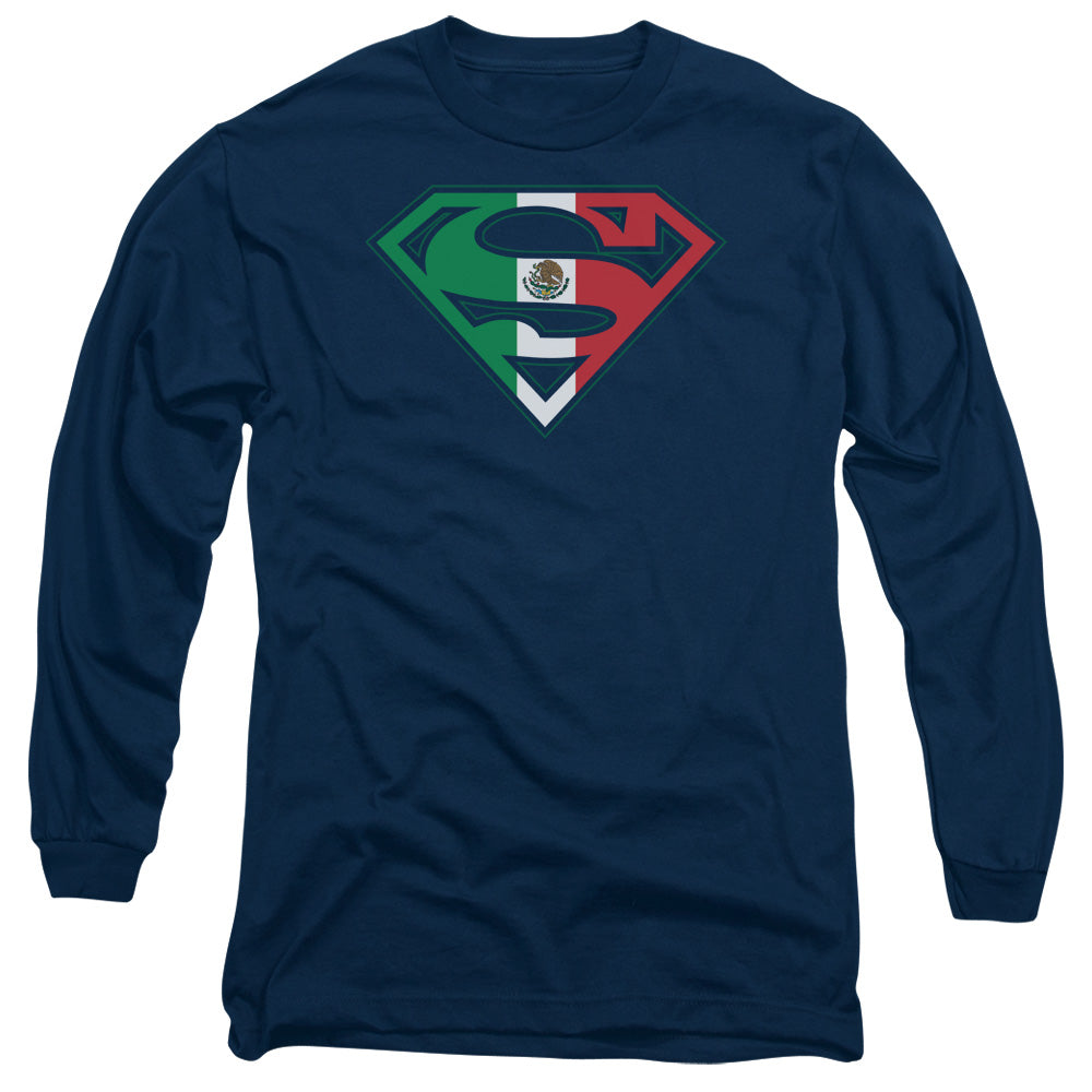 Superman Mexican Shield Mens Long Sleeve Shirt Navy