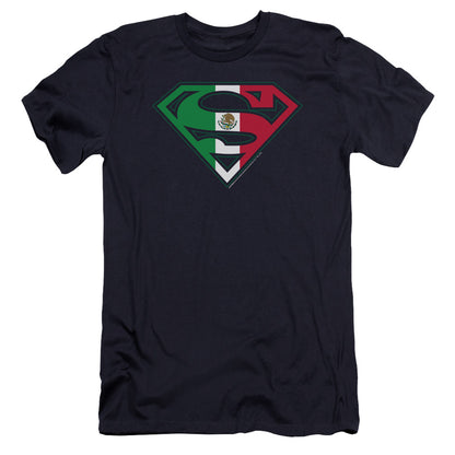 Superman Mexican Shield Premium Bella Canvas Slim Fit Mens T Shirt Navy