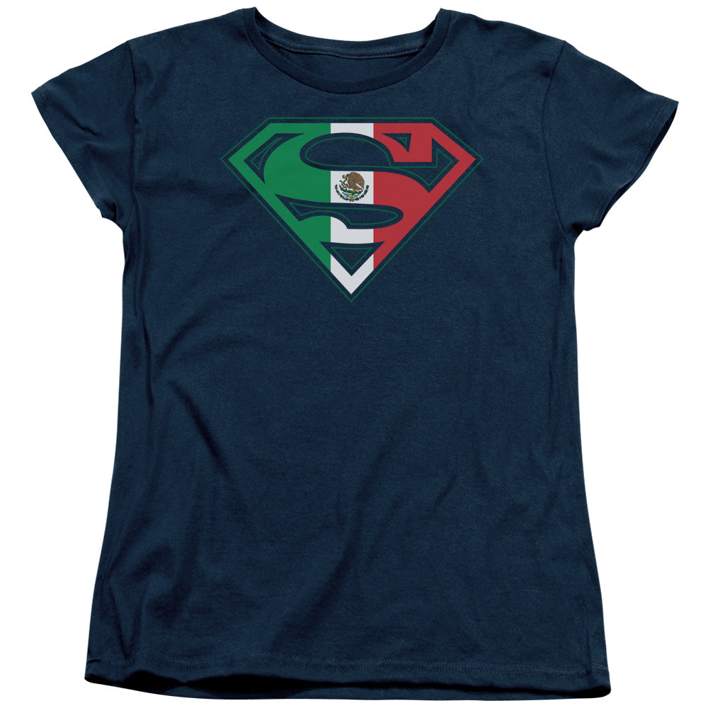 Superman Mexican Shield Womens T Shirt Navy