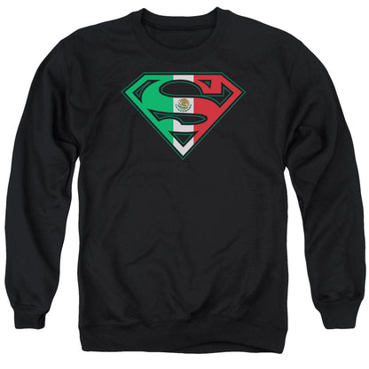 Superman Mexican Flag Shield Mens Crewneck Sweatshirt Black