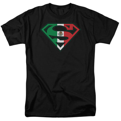 Superman Mexican Flag Shield Mens T Shirt Black