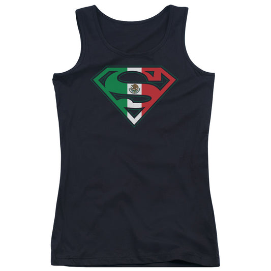 Superman Mexican Flag Shield Womens Tank Top Shirt Black