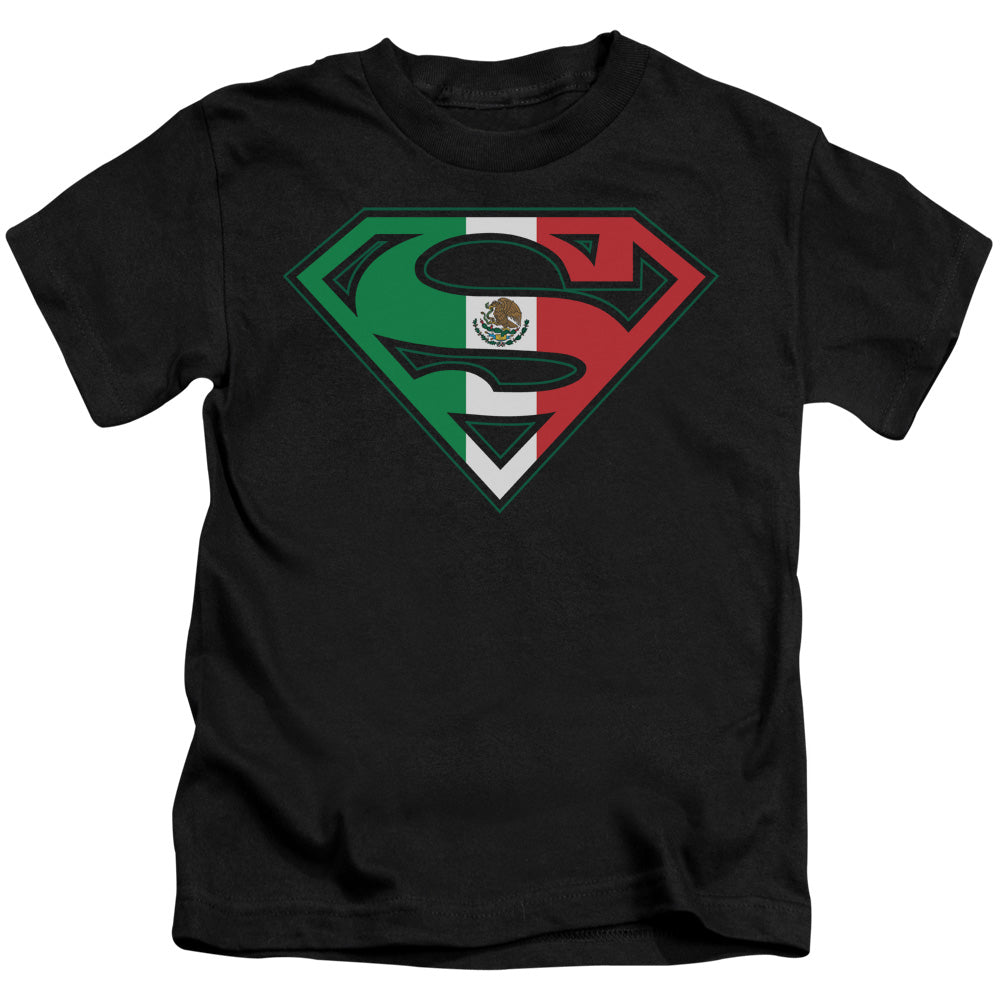 Superman Mexican Flag Shield Juvenile Kids Youth T Shirt Black