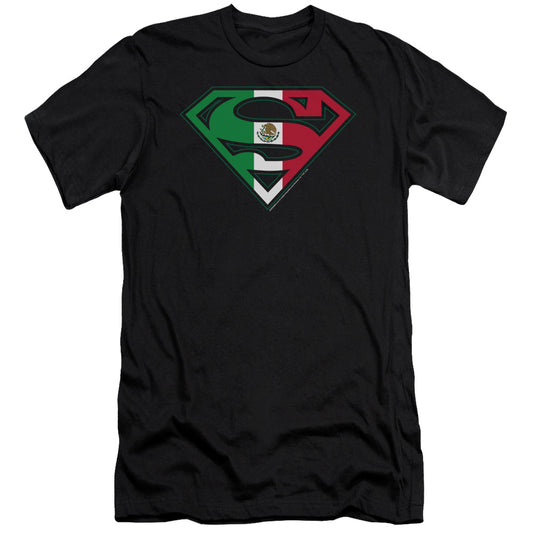 Superman Mexican Flag Shield Premium Bella Canvas Slim Fit Mens T Shirt Black