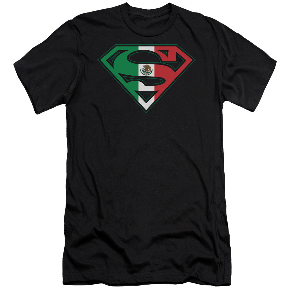 Superman Mexican Flag Shield Slim Fit Mens T Shirt Black