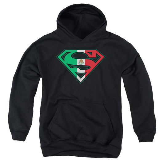 Superman Mexican Flag Shield Kids Youth Hoodie Black