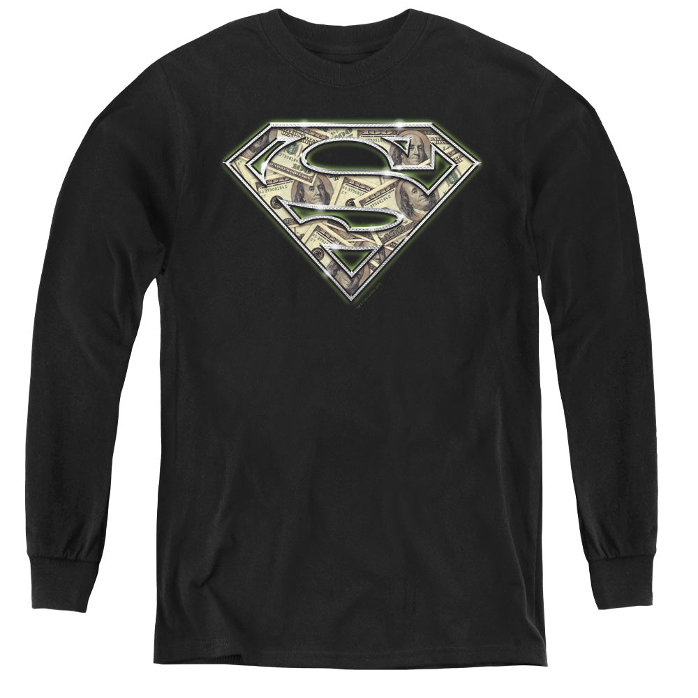 Superman All About The Benjamins Long Sleeve Kids Youth T Shirt Black