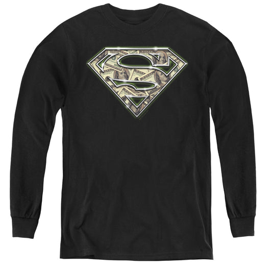 Superman All About The Benjamins Long Sleeve Kids Youth T Shirt Black