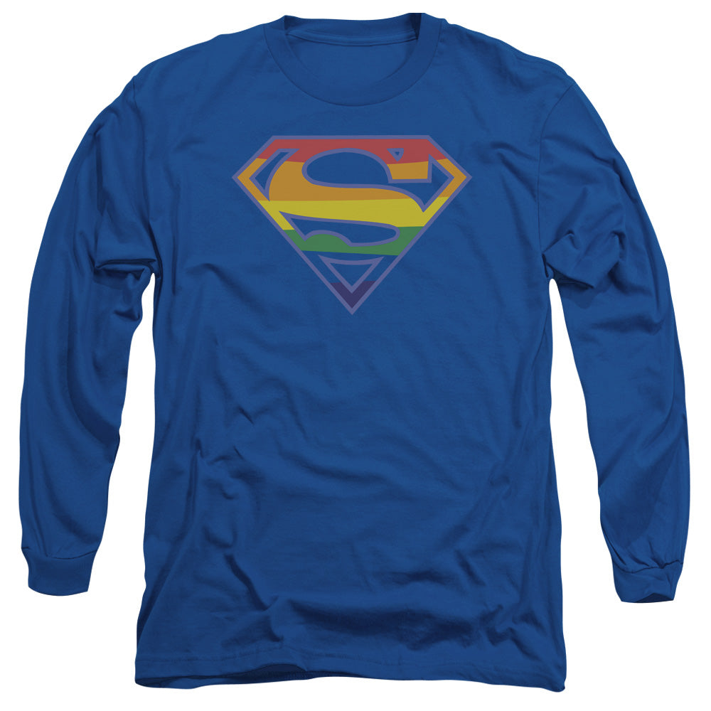 Superman Priatic Shield Mens Long Sleeve Shirt Royal Blue