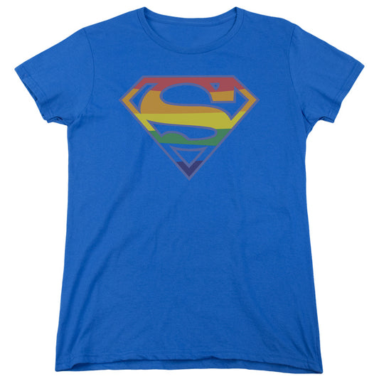 Superman Priatic Shield Womens T Shirt Royal Blue