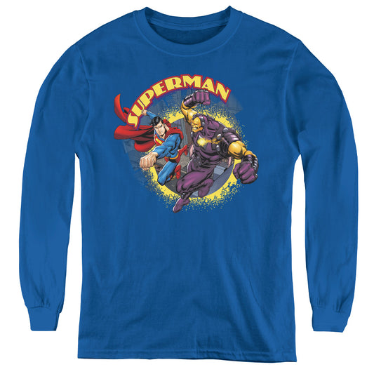 Superman Superman Vs Mongol Long Sleeve Kids Youth T Shirt Royal Blue