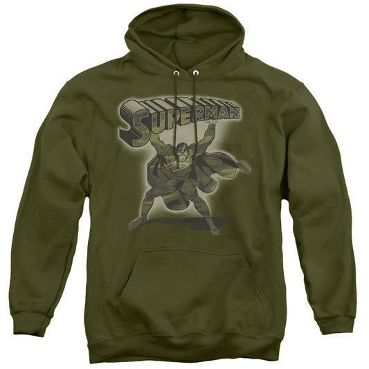 Superman Camo Logo Mens Hoodie Military Green