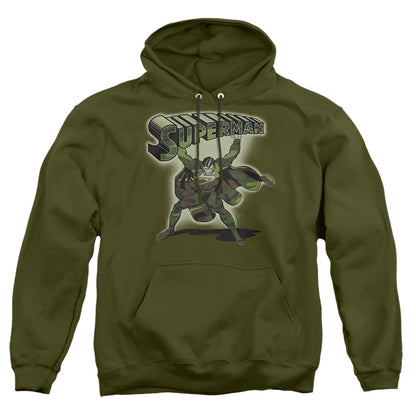 Superman Camo Logo Mens Hoodie Military Green