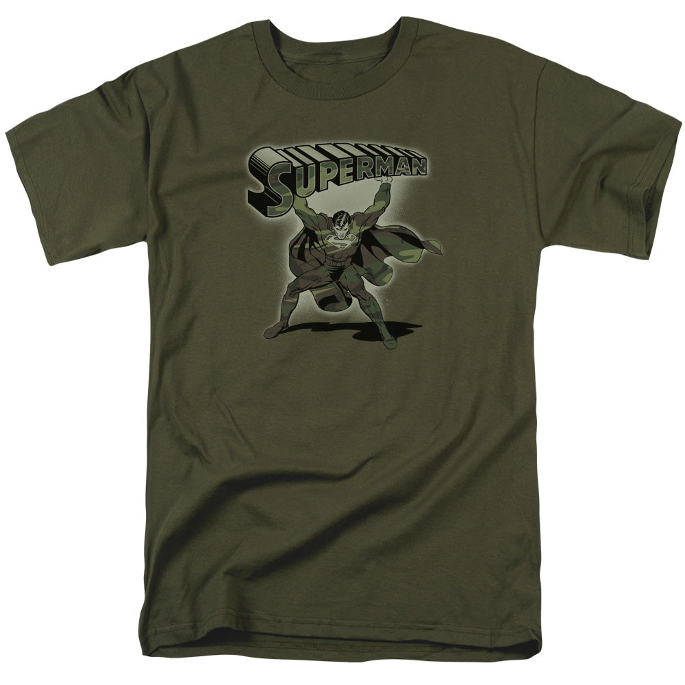 Superman Camo Logo 2 Mens T Shirt Military Green