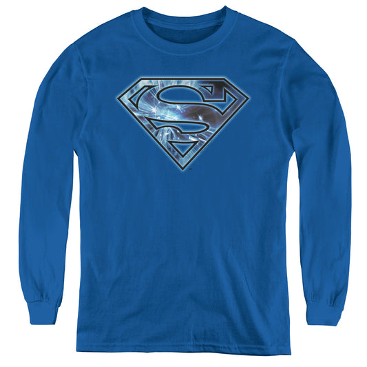 Superman On Ice Shield Long Sleeve Kids Youth T Shirt Royal Blue