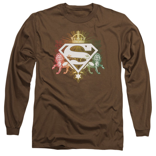 Superman Ornate Lion Shield Mens Long Sleeve Shirt Coffee