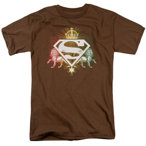 Superman Ornate Lion Shield Mens T Shirt Coffee