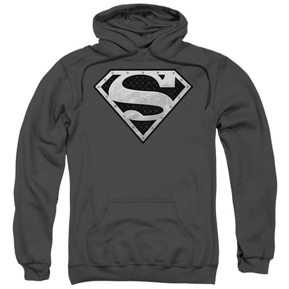 Superman Super Metallic Shield Mens Hoodie Charcoal